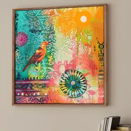 Art Street Blue & Orange 1 Piece Canvas Birds and Animals Wall Paintings-42
