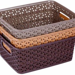 Plastic Plastic 3 Pieces Extra Small Size Multipurpose Solitaire Storage Basket with Lid (Multi) - CTKTC23262 Storage Basket-3