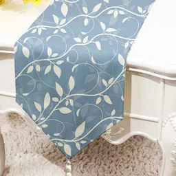 STITCHNEST Blue & Beige Floral Printed Tasseled Table Runner-31