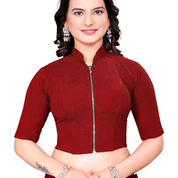 SS Sanket Synthetics High Neck Front Full Zip Blouse-picture-15