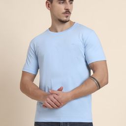 JADE BLUE Round Neck Short Sleeves Slim Fit Pure Cotton Casual T-Shirt-image-54