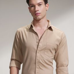 HIGHLANDER Men Solid Spread Collar Cotton Casual Shirt-picture-1