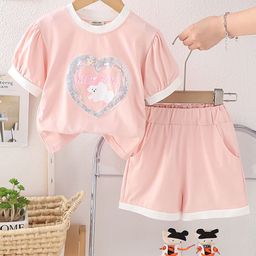 INCLUD Girls Embellished Round Neck T-Shirt With Shorts-picture-1