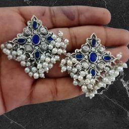 OPUS GEMS Artificial Stones Studded And Beaded Square Shaped Oxidised Studs-image-75