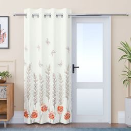 Aura White & Brown Floral Printed Room Darkening Door Curtain-image-22