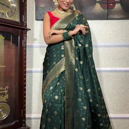 ZILVIRA Ethnic Motifs Woven Design Zari Kanjeevaram Saree with Blouse Piece-picture-17