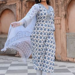 Sidhidata Ethnic Motifs Printed V-Neck Regular Kurta With Trouser With Dupatta-image-71