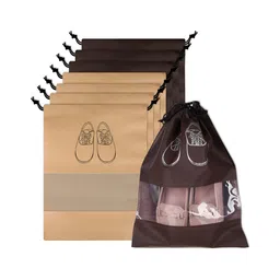 Aura Beige & Coffee Brown 8 Pieces Printed Water Resistant Shoe Cover Bag Organisers-picture-27