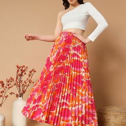 ZWERLON Abstract Printed Pleated A-Line Maxi Skirt image 5