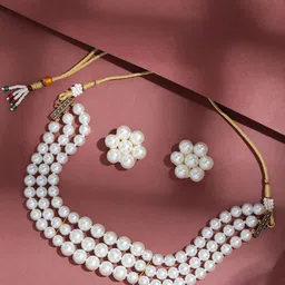 ORANGENYSHA Gold-Plated Pearls Beaded Jewellery Set-12