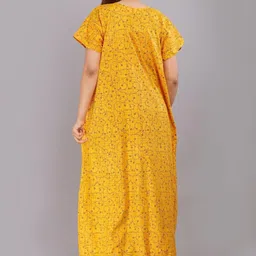 AAKARSHANA Yellow Pure Cotton Maxi Printed Nightdress-image-69