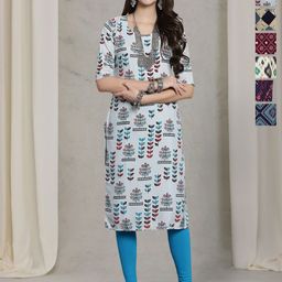 7Threads Women Ethnic Motifs Printed Straight Calf Length Kurtas Thread Work-image-41
