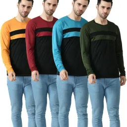 Pack of 4 Men Colorblock Round Neck Polyester Multicolor T-Shirt-image-130