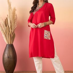 Sangria Patch Pocket Straight Kurtas-picture-24