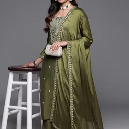 Lilots Women Ethnic Motifs Embroidered Regular Beads and Stones Kurta with Trousers & With Dupatta-picture-40