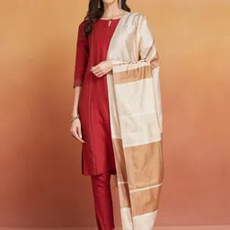 Fabindia Striped Woven Design Tasselled Silk Dupatta-54