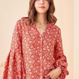 Moda Rapido Women Floral Print V-Neck Balloon Sleeve Shirt Style Top-picture-31