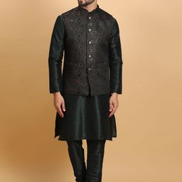 Ethluxis Men Ethnic Motifs Regular Dupion Silk Kurta with Churidar-19
