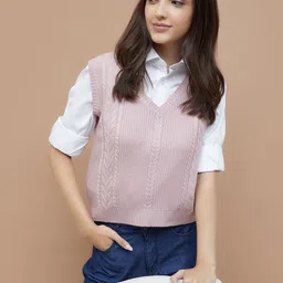 Fame Forever by Lifestyle Women Cable Knit Sweater Vest-image-84
