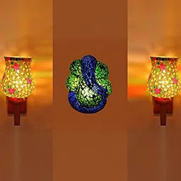 Somil Indore Mosaic Decorative Lamp Combo of Matching Wall Lamp & Blessing God Ganesh Wall Lamp, Multi Compatible with LED, Size: 14.5 X 14.5 X 28 Cm, Pack of 3.-image-40