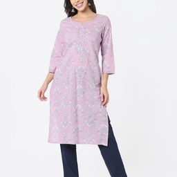 R&B Floral Printed Notch Neck Straight Kurta-image-62