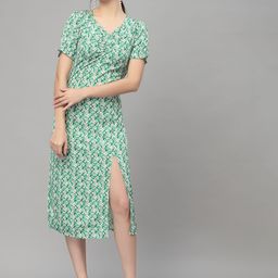 Aayu Floral Print Puff Sleeve Crepe A-Line Midi Dress-image-62