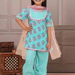 Cutiekins Girls Floral Printed Regular Gotta Patti Kurta with Palazzos & With Dupatta-picture-14