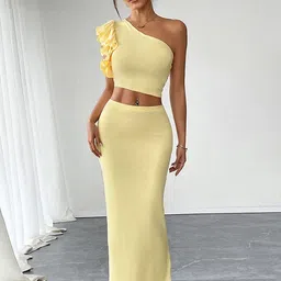 Outzidr One Shoulder Crop Top With Skirt Co-Ords-image-6