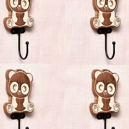 IndianShelf Brown 4 Piece Wood Panda Wall Hooks Door Hanger-27