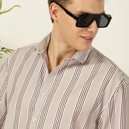 Mast & Harbour Men Premium Spread Collar Vertical Striped Cotton Relaxed Fit Casual Shirt-image-33