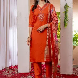 KRITVA FASHION Women Ethnic Motifs Embroidered Kurta with Trousers & Dupatta-picture-16