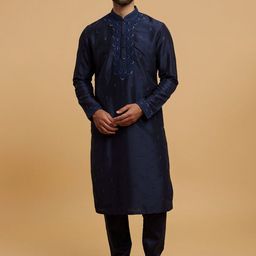 Twamev Men Floral Embroidered Chikankari Kurta with Pyjamas-image-58