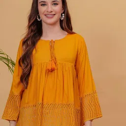 CHIRAAI Tie-Up Neck Bell Sleeve Top-image-63