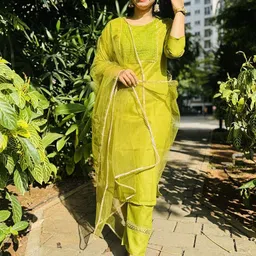 zinzraa Women Regular Gotta Patti Kurta with Trousers & With Dupatta-image-6