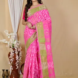 DipDiya Floral Zari Pure Cotton Taant Saree-image-39