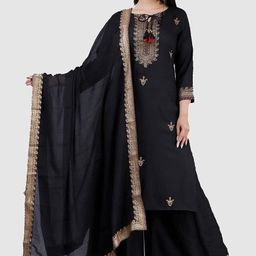 Moda Rapido Ethnic Motifs Printed Embroidered A-Line Kurta With Sharara & Dupatta-picture-38
