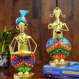 Ekhasa Gold-Toned 2 Pieces Rajasthani Musicians Metal Figurine Showpieces-image-90