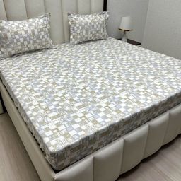 Pure Decor Brown & Grey Geometric 330 TC Queen Bedsheet with 2 Pillow Covers-image-70