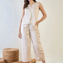 The Kaftan Company Beige and Red Printed Pure Cotton Waistcoat With Trouser Co-Ords-image-91