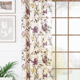 Story@home Cream-Coloured & Purple Floral Sheer Long Door Curtain-17