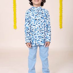 KiddoPanti Boys Printed Mandarin Collar Kurta & Trouser-image-74