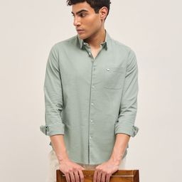 THE BEAR HOUSE Men Slim Fit Solid Spread Collar Casual Cotton Linen Shirt-image-78