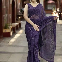 DIVASTRI Embellished Sequinned Poly Georgette Saree-image-52