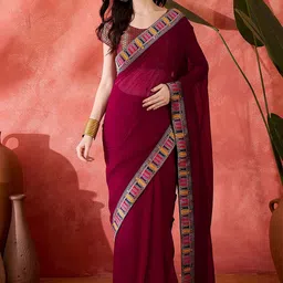 Sangria Woven Design Border Saree With Unstitched Blouse Piece-picture-5