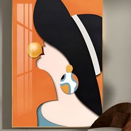 SMOKEY COCKTAIL Yellow & Orange-Colored Girl In A Hat Wall Painting-image-23