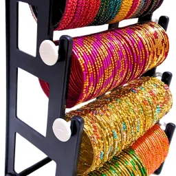 4 Step (Black with White) Single side plastic bangle stand,bangle organizer Jewellery Organizer-image-82