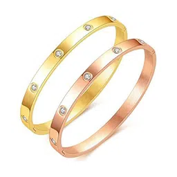 MEENAZ Set Of 2 Gold-Plated AD Studded Stainless Steel Anti Tarnish Kada Bracelet-14
