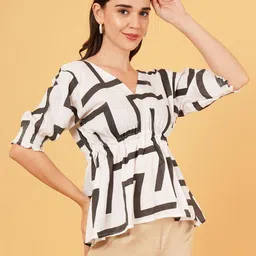 Magnetism Women Abstract Printed Cotton Cinched Waist Top-picture-16