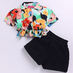 M'andy Girls Printed Short Sleeves Shirt With Shorts-image-94