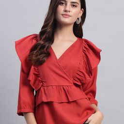 ROSEMELON Women Puff Sleeve Ruffles Crepe Regular Top-image-83